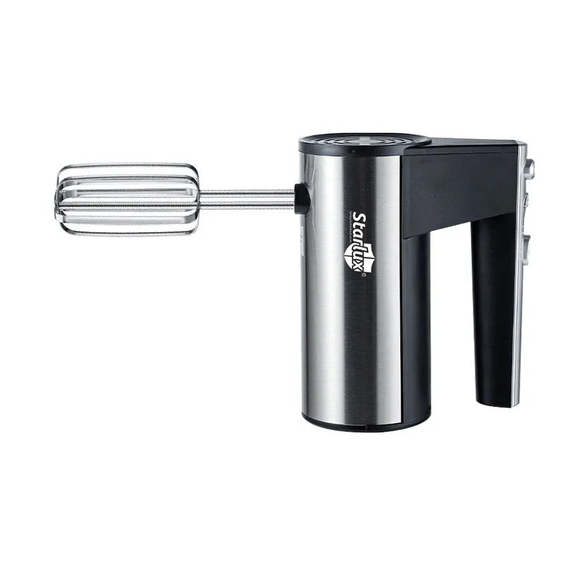 SL-25209 model handheld electric mixer with beaters attached, showing speed control dial