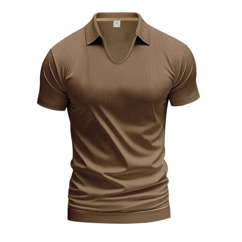Men's V-neck short sleeve cotton blend top in loose fit with solid colour options