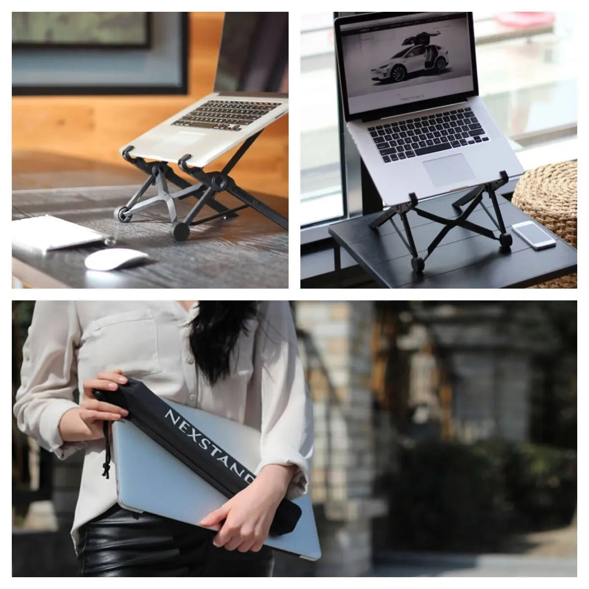 Sagacious black portable folding laptop bracket with carrying case