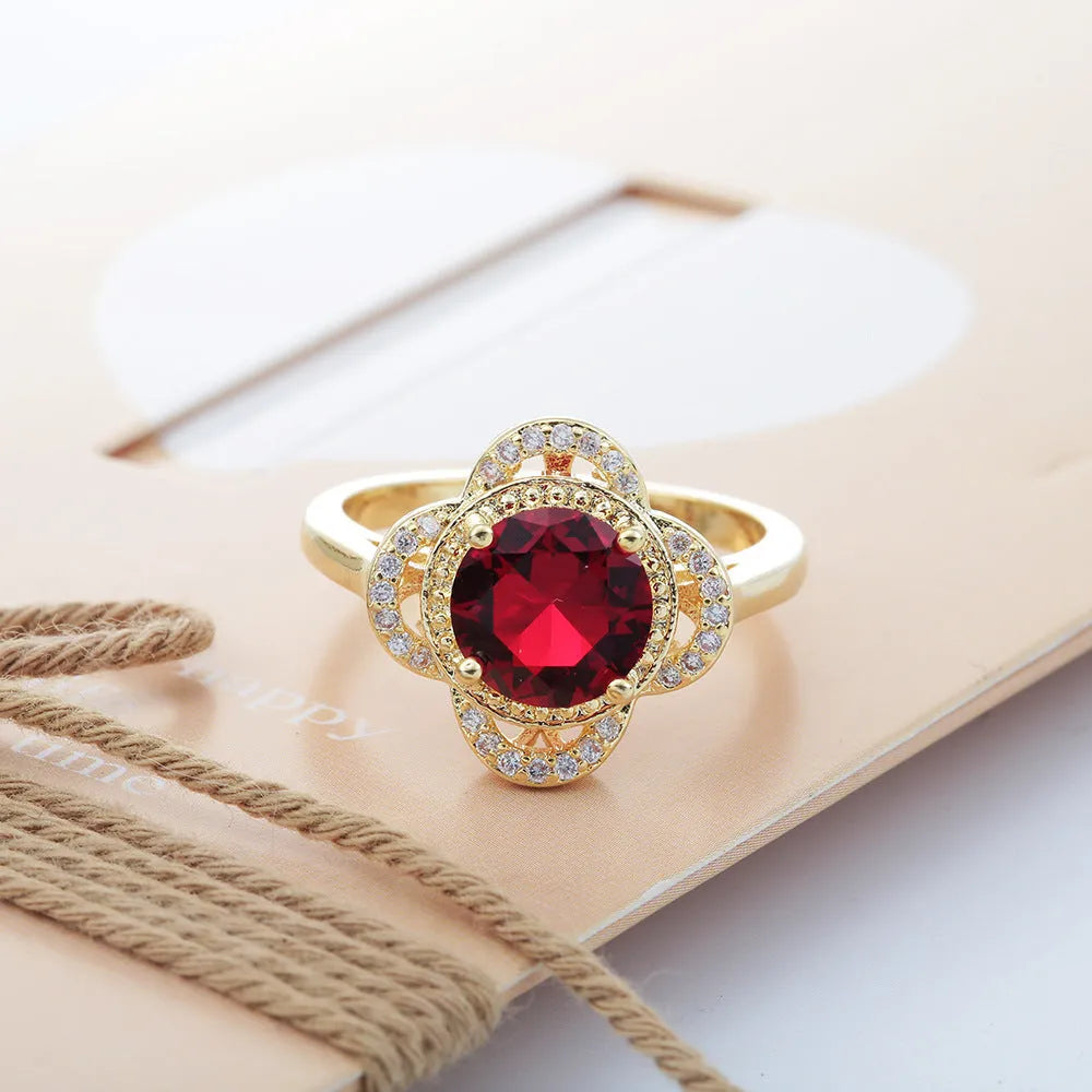 Copper ring with zircon inlay featuring fruit shape design and electroplated finish
