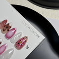 Hand-painted 3D carved nail patches showing embossed candy patterns in colourful designs.