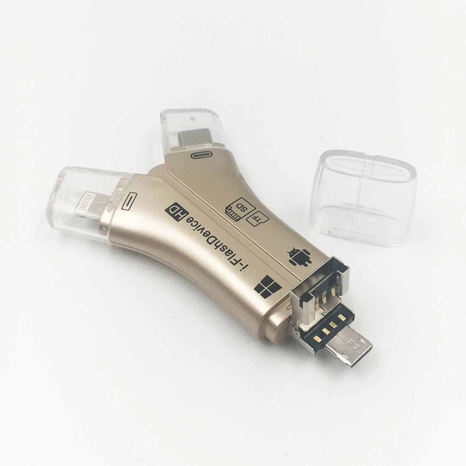 White black gold multi-interface card reader for Apple Android devices with SD Micro SD slots