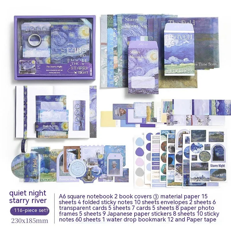 Retro style plaid A6 grid notebook gift box set with envelopes, cards, photo frames, and stationery accessories