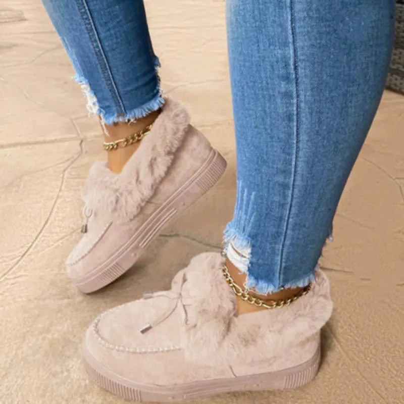 Women's casual cotton velvet slip-on shoes with round toe and non-slip rubber sole in multiple colours