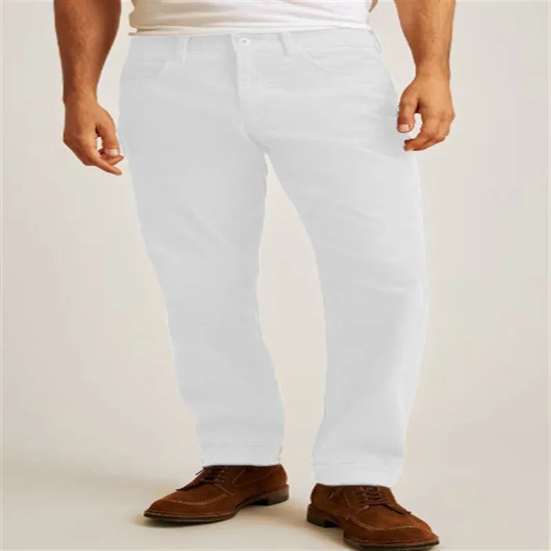 Corduroy straight-leg casual trousers in green with mid waist and zip placket closure