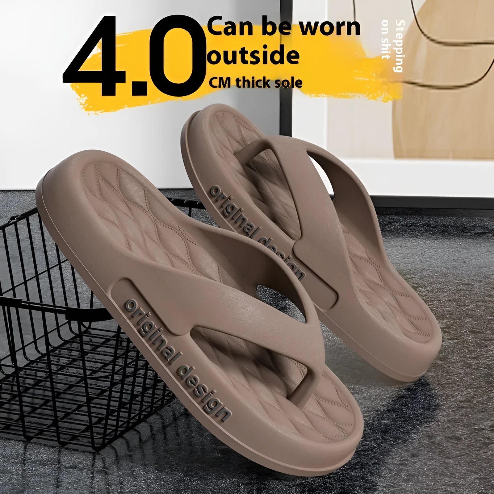 Men's injection moulded EVA flip flops in various colours, showing open-toe beach shoe design
