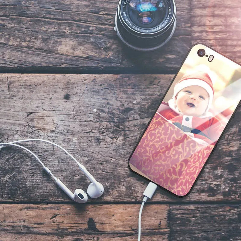 Patterned compatible iPhone case with raised bumper edge and precision cut outs for camera and ports