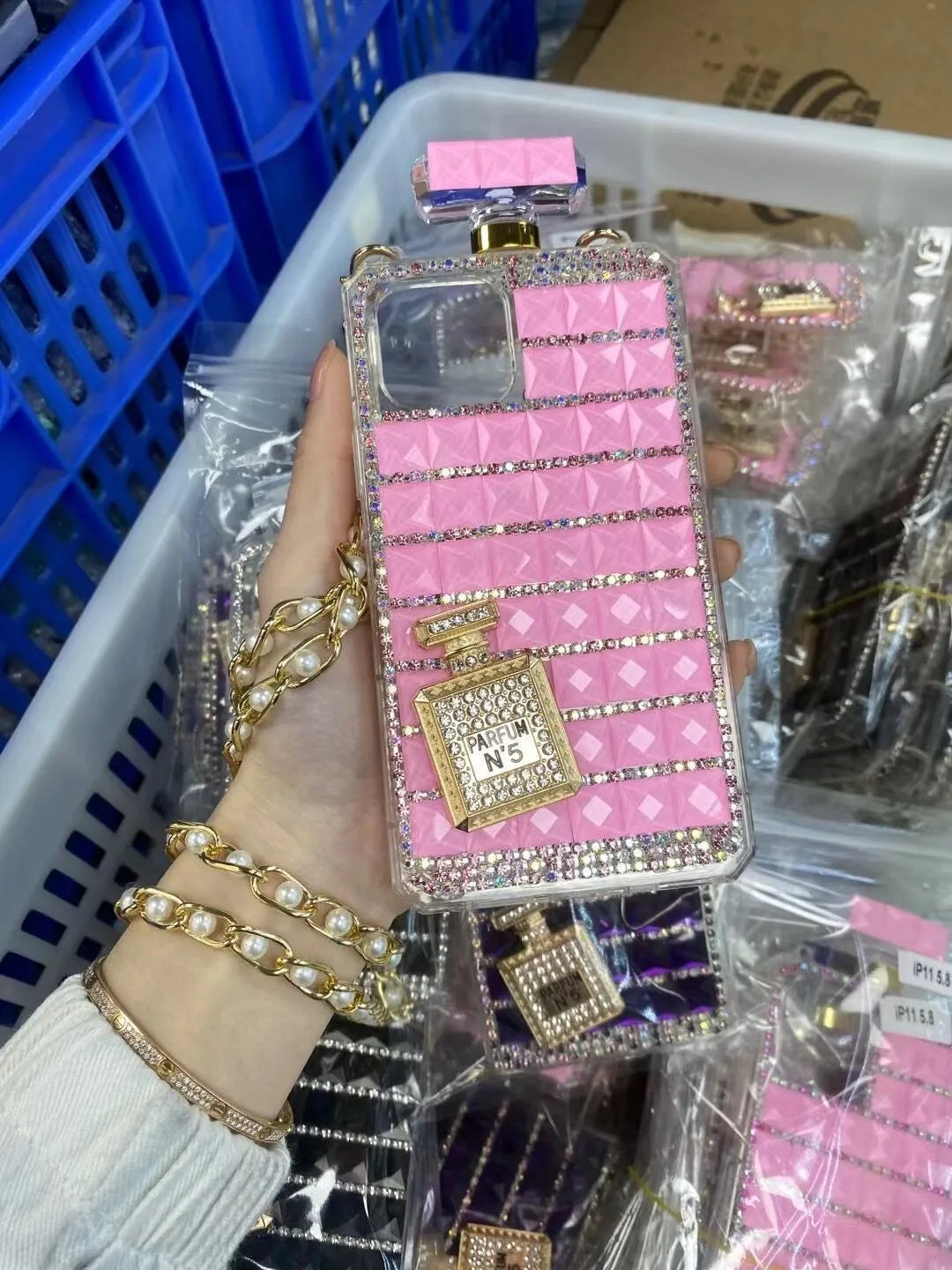 TPU phone case with rhinestones in diamond perfume colour for iPhone