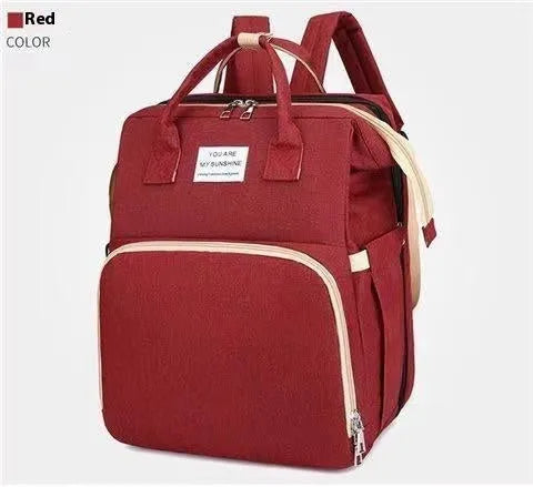 Portable folding mummy bag in multiple colours with curved shoulder strap and USB interface