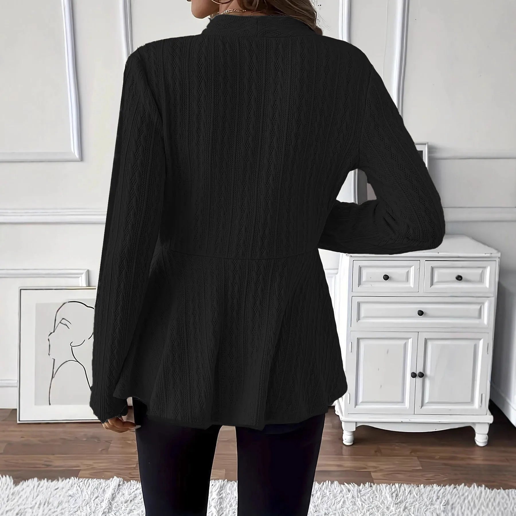 Women's jacquard pattern knitted cardigan with single button in apricot or black colour