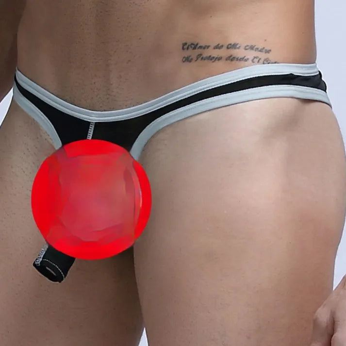 Men's Ice Silk nylon underwear briefs in elephant nose style on a colour selection background.