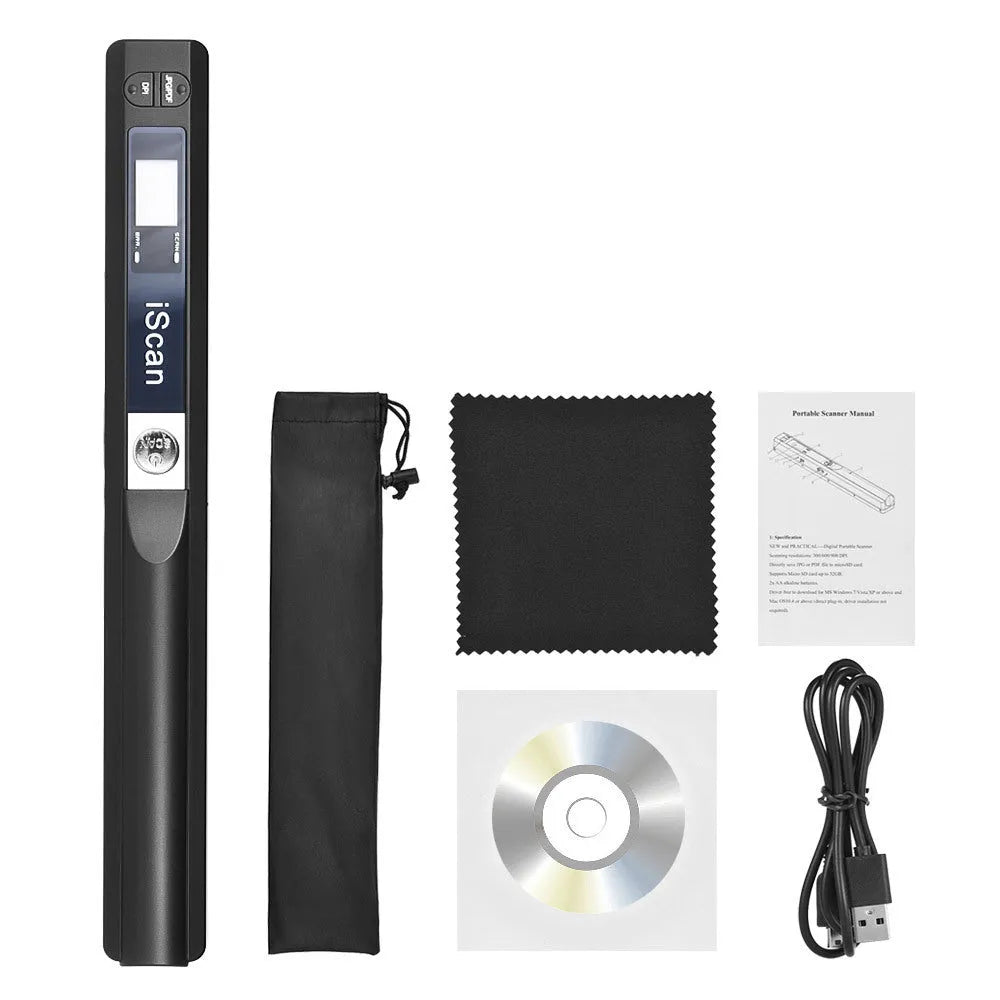 Handheld plastic barcode scanner in black, blue, green, red or silver colour with trigger button