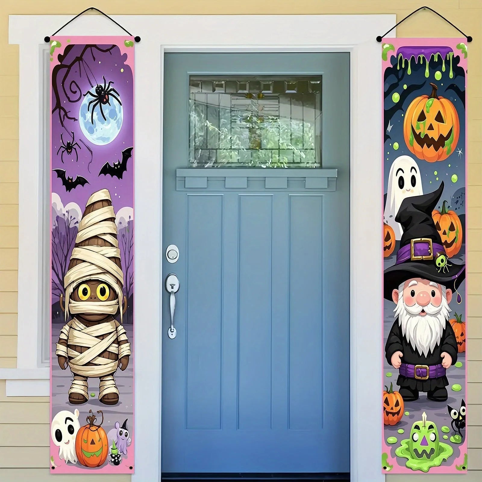 Pair of Halloween couplet banner decorations measuring 30x180cm each