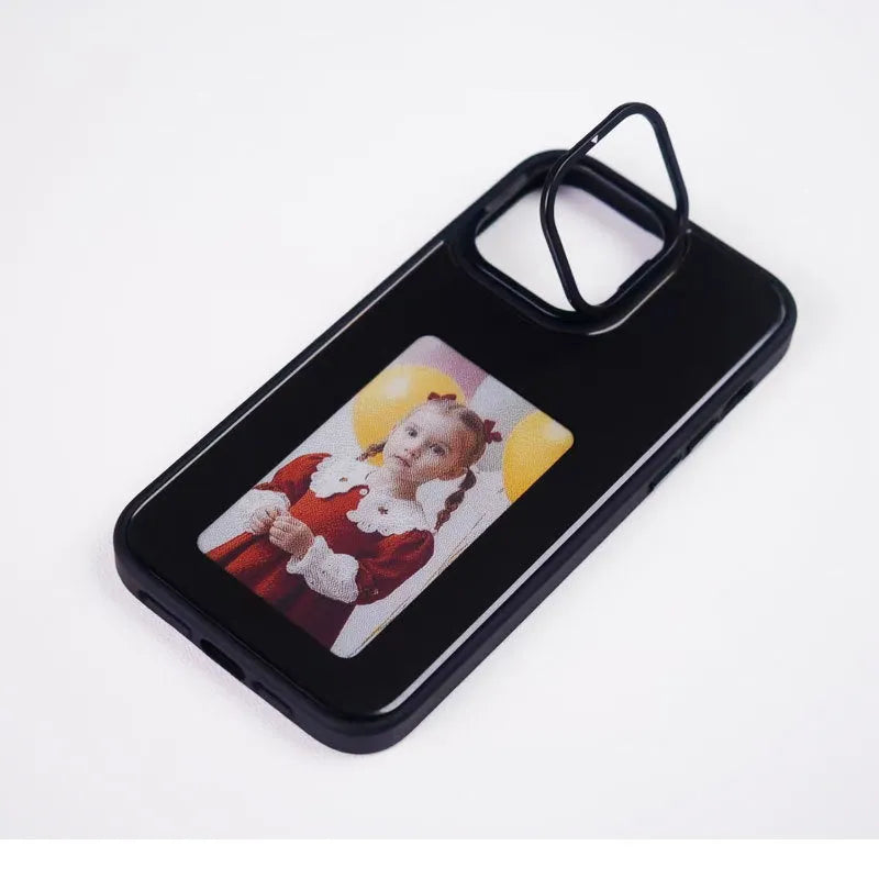 Graphite black NFC projection screen phone case with integrated stand bracket for iPhone