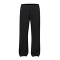 Men's straight-leg cotton casual trousers in solid black colour showing mid-waist design