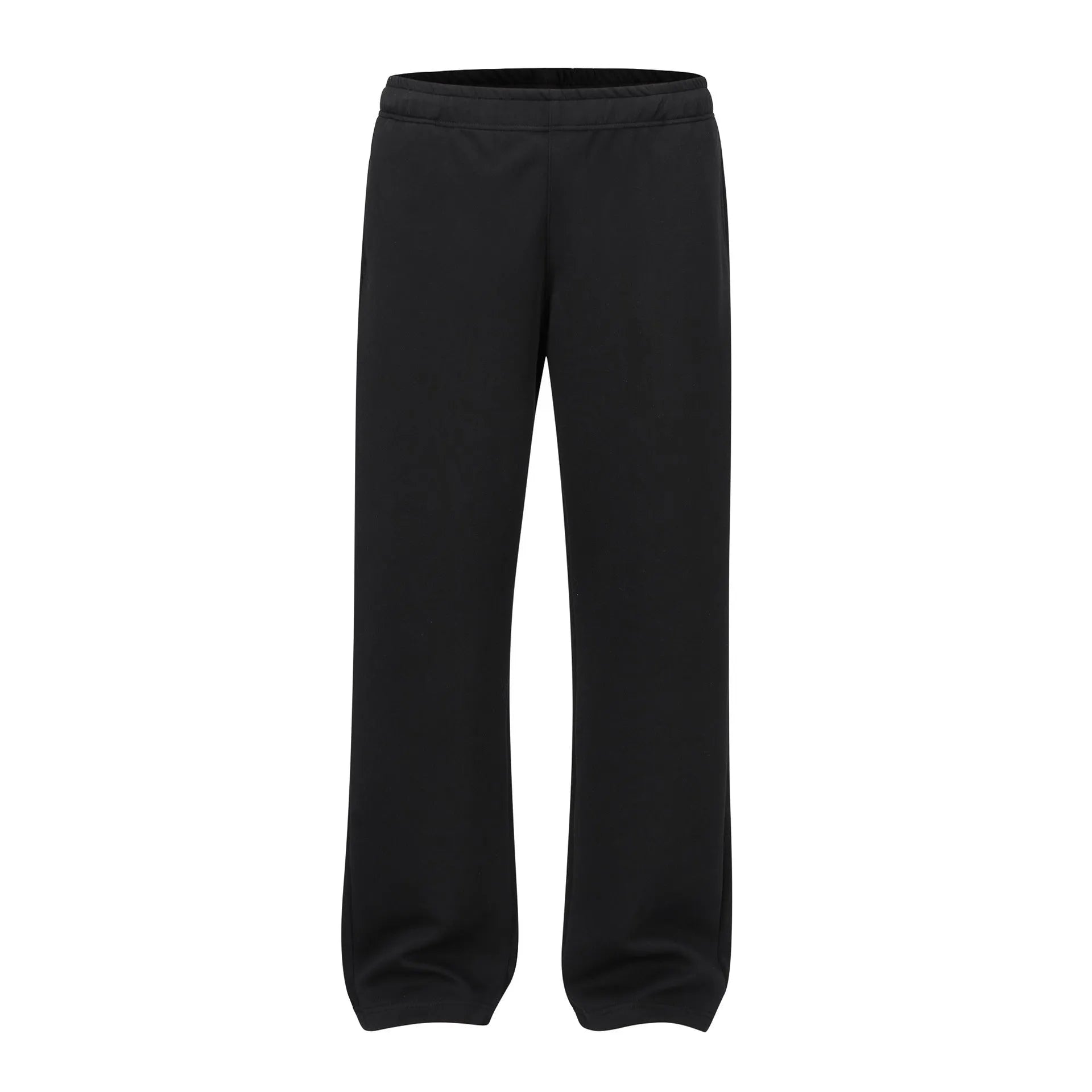 Men's straight-leg cotton casual trousers in solid black colour showing mid-waist design