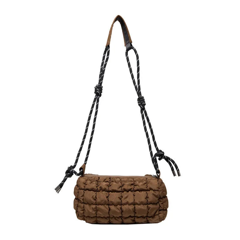 Women's lightweight nylon messenger bag in pillow shape with rhombus pattern and crossbody strap