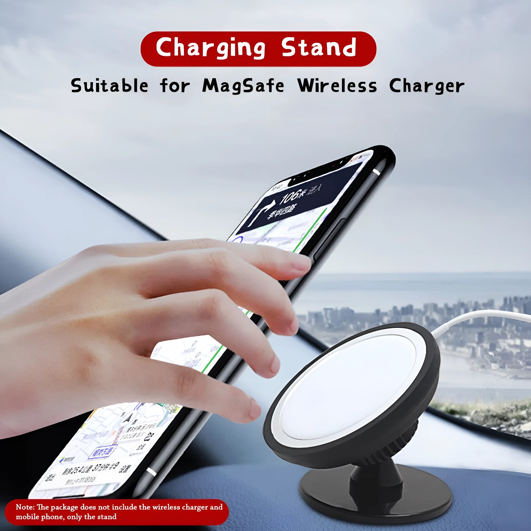 Black plastic car mobile phone holder with magnetic snap-in attachment for dashboard or air vent mounting