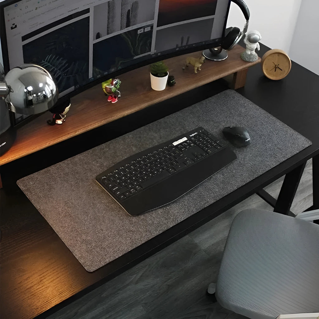 Extra large thickened non-slip felt mouse pad for desk in brown colour with keyboard and mouse