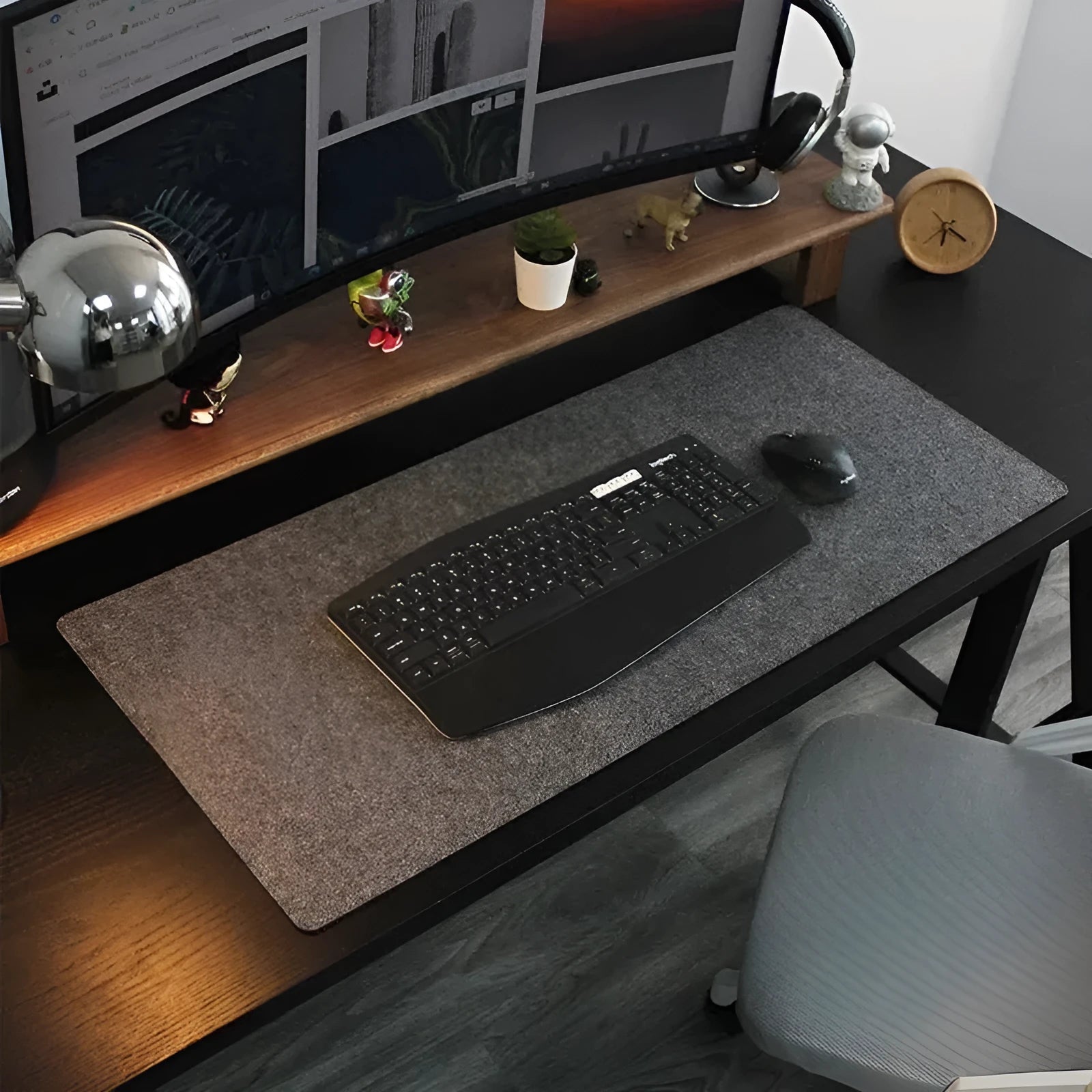 Extra large thickened non-slip felt mouse pad for desk in brown colour with keyboard and mouse