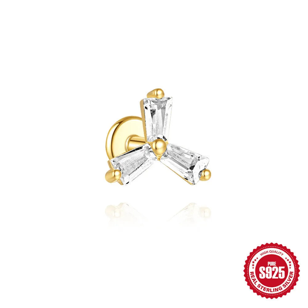S925 sterling silver geometric earrings with inlaid zircon stones in golden colour variations