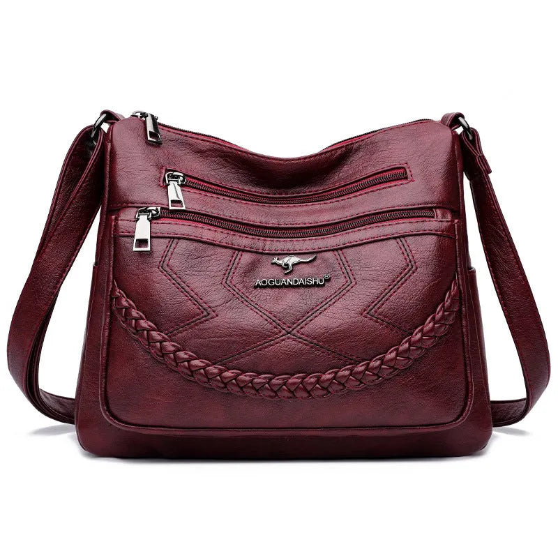 Women's soft PU leather crossbody shoulder bag in horizontal square shape with large capacity
