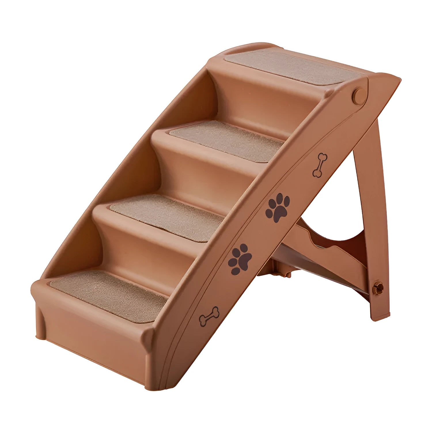 Foldable plastic pet steps in light coffee colour with non-slip mat for small dogs and cats