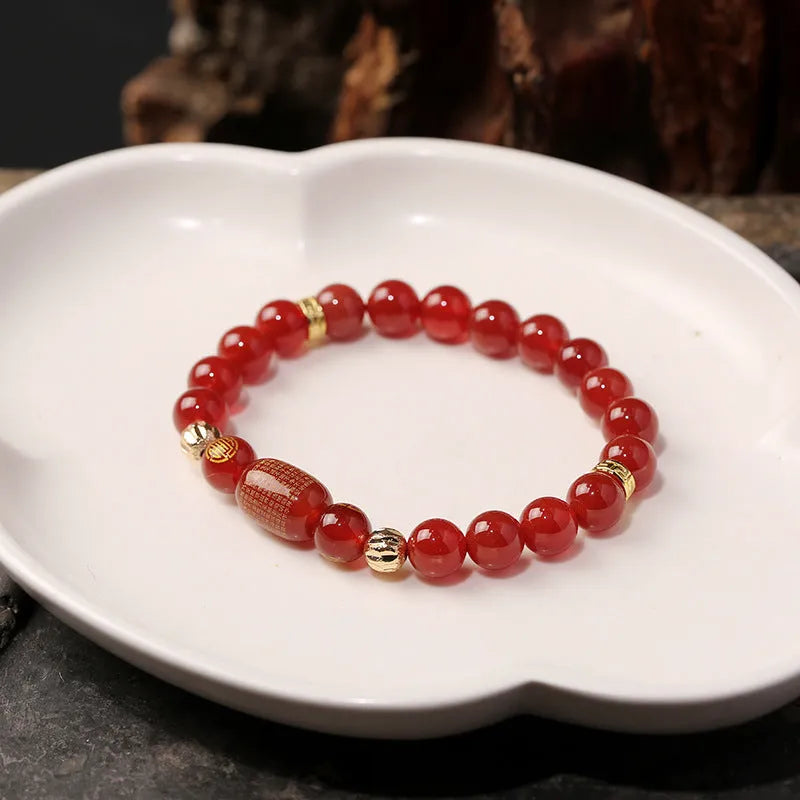Red agate Guanyin prayer bracelet with auspicious patterns in New Chinese style