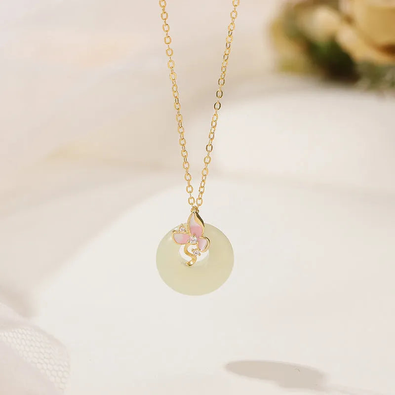 925 silver orchid necklace with safe buckle and floral geometric pendant on O-ring chain