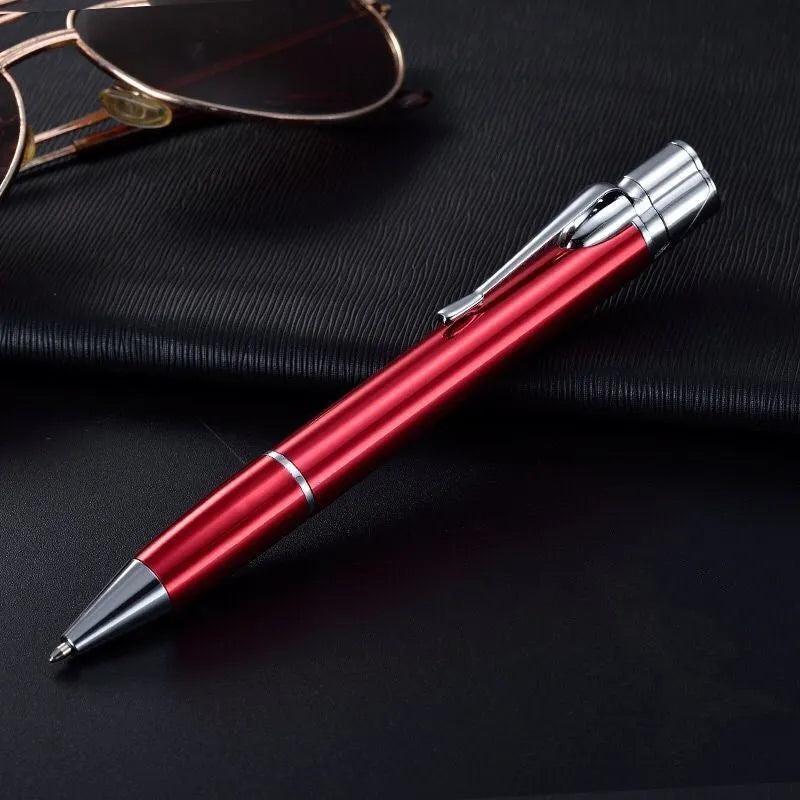 Silver metal windproof jet pen lighter with a blue flame, showing its slim 170mm design.