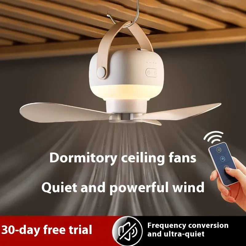 Rechargeable portable ceiling fan with remote control and wire bracket for camping tents