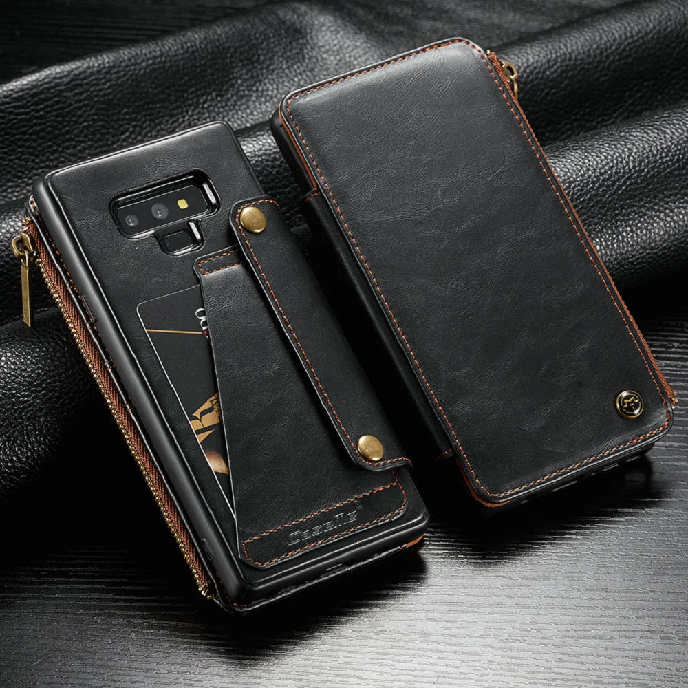 PU leather flip phone case for Samsung Note9 in black colour showing anti-scratch protection features