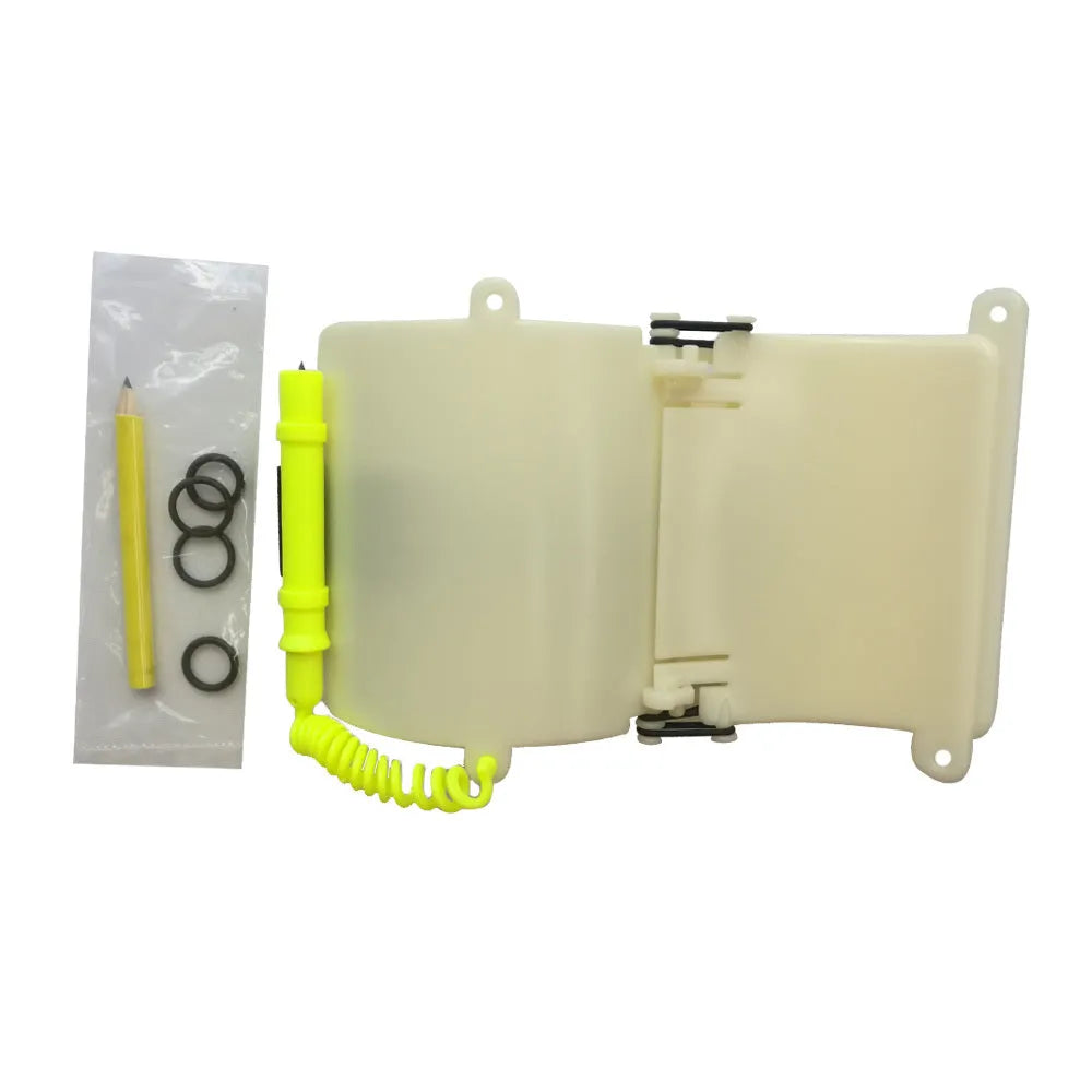 White luminous ABS diving wristboard with pencil and spare o-ring for underwater communication
