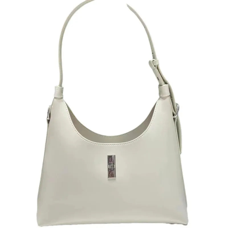 Genuine leather crossbody shoulder bag in dumpling shape with external sandwich pocket