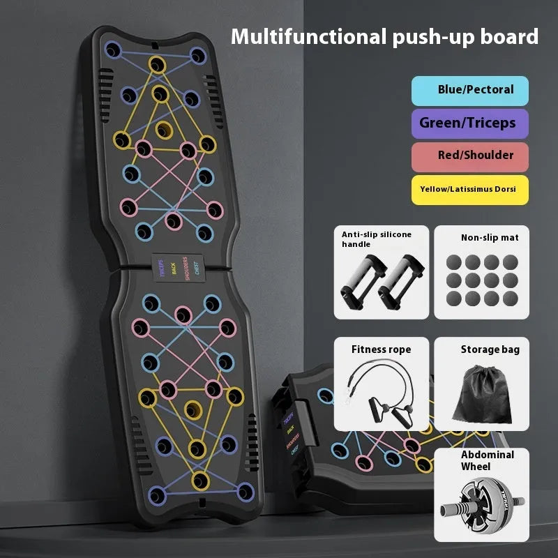 ABS plastic push up support plate fitness equipment on a floor, shown in available colour options.
