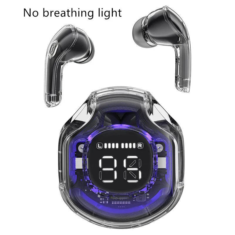 Transparent warehouse wireless Bluetooth headset in white, black, pink, sky blue, or violet with optional breathing light
