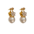 Double-sided flower pearl earrings real gold plated copper Korean style women