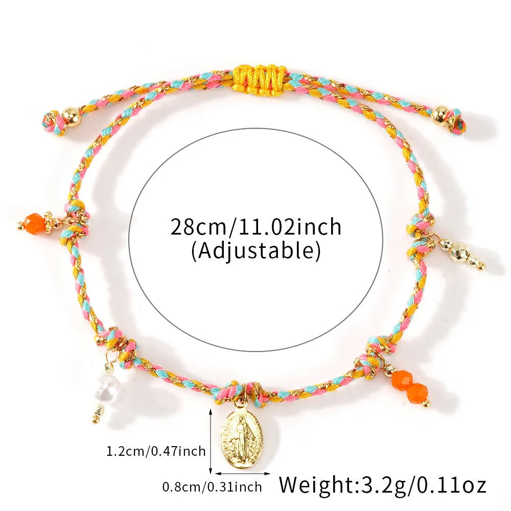 Colourful hand-woven braided rope bracelet in ethnic style for women with multiple colour options