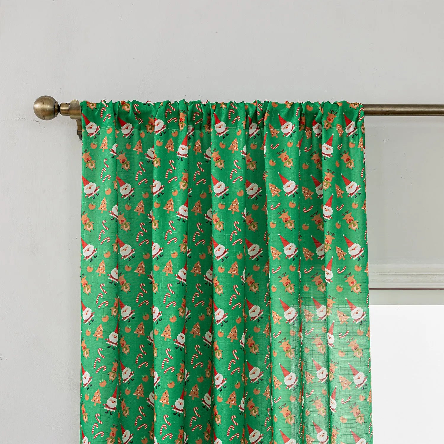 Green and red Christmas curtain with snowman and angel cartoon print, American style 1 metre window decoration