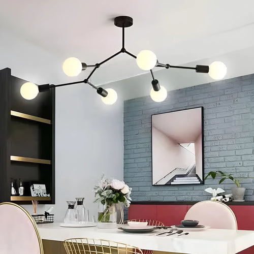 Iron chandelier ceiling lamp with Nordic design in black or white finish