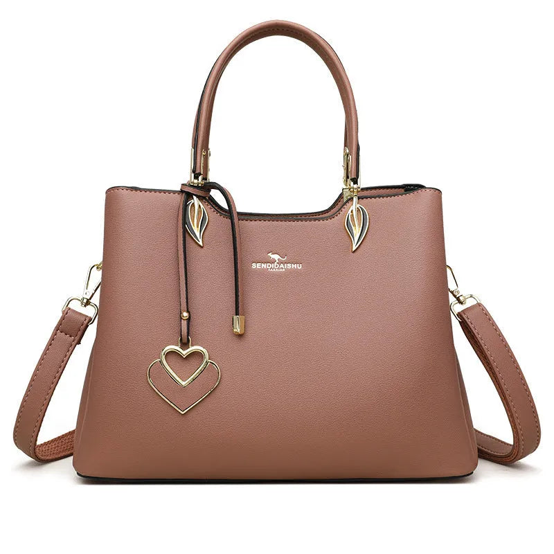 Women's multi-layer shoulder messenger bag in urban simplicity style with visible sewing thread detailing