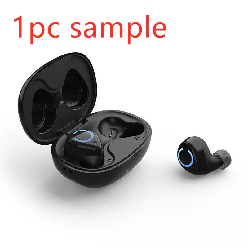 Black and white M18 true wireless in-ear stereo headphones with charging case.