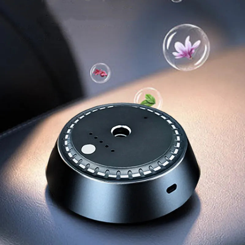 Black metal USB rechargeable smart car aroma diffuser with timer display