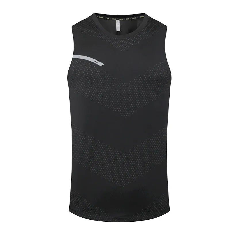 Men's solid colour quick-drying sports tank top for summer outdoor activities on a neutral background.