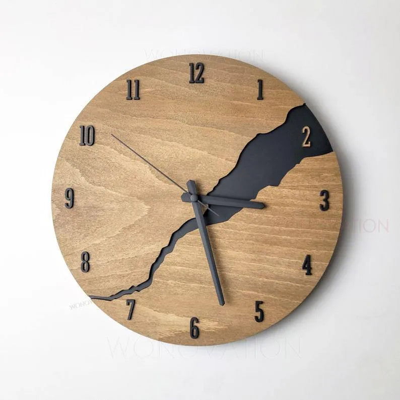 Modern simple wooden wall clock with clean face in contemporary home setting