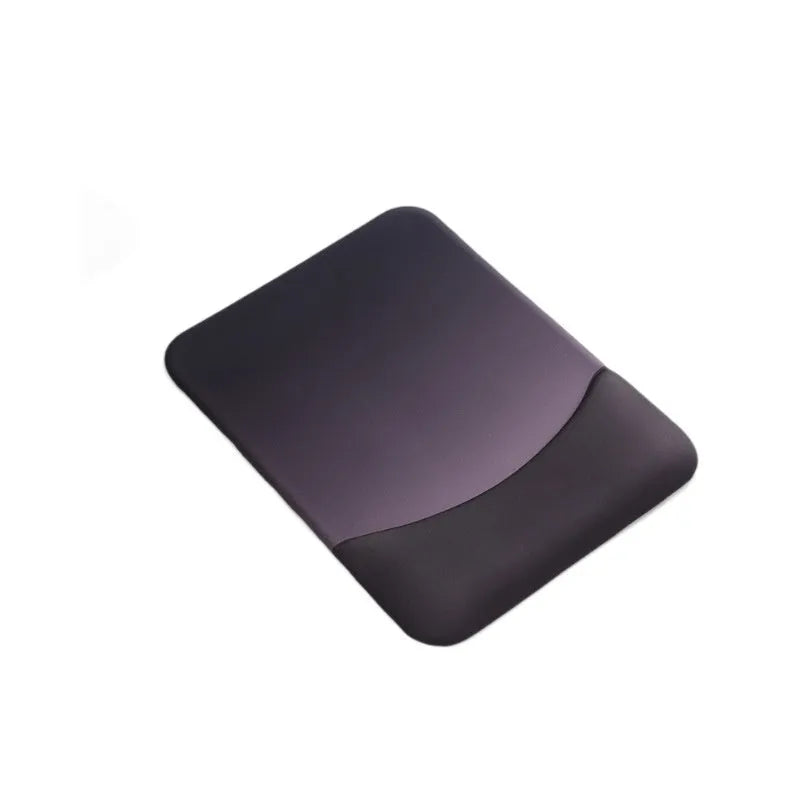Square silicone wrist rest mouse pad with wrist strap in multiple colour options on a desk