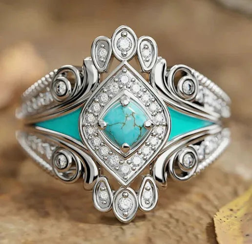 Women's retro distressed metal leaf ring in antique silver copper electroplated finish on finger