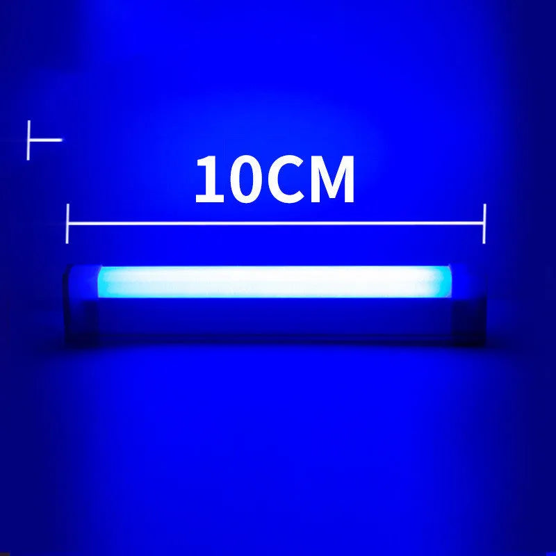 Blue and purple rechargeable LED tube light stick with dimmable RGB settings for photography and room ambience.