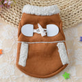 Brown lamb velvet teddy dog costume on small breed dog, front view showing pullover style and soft pile texture