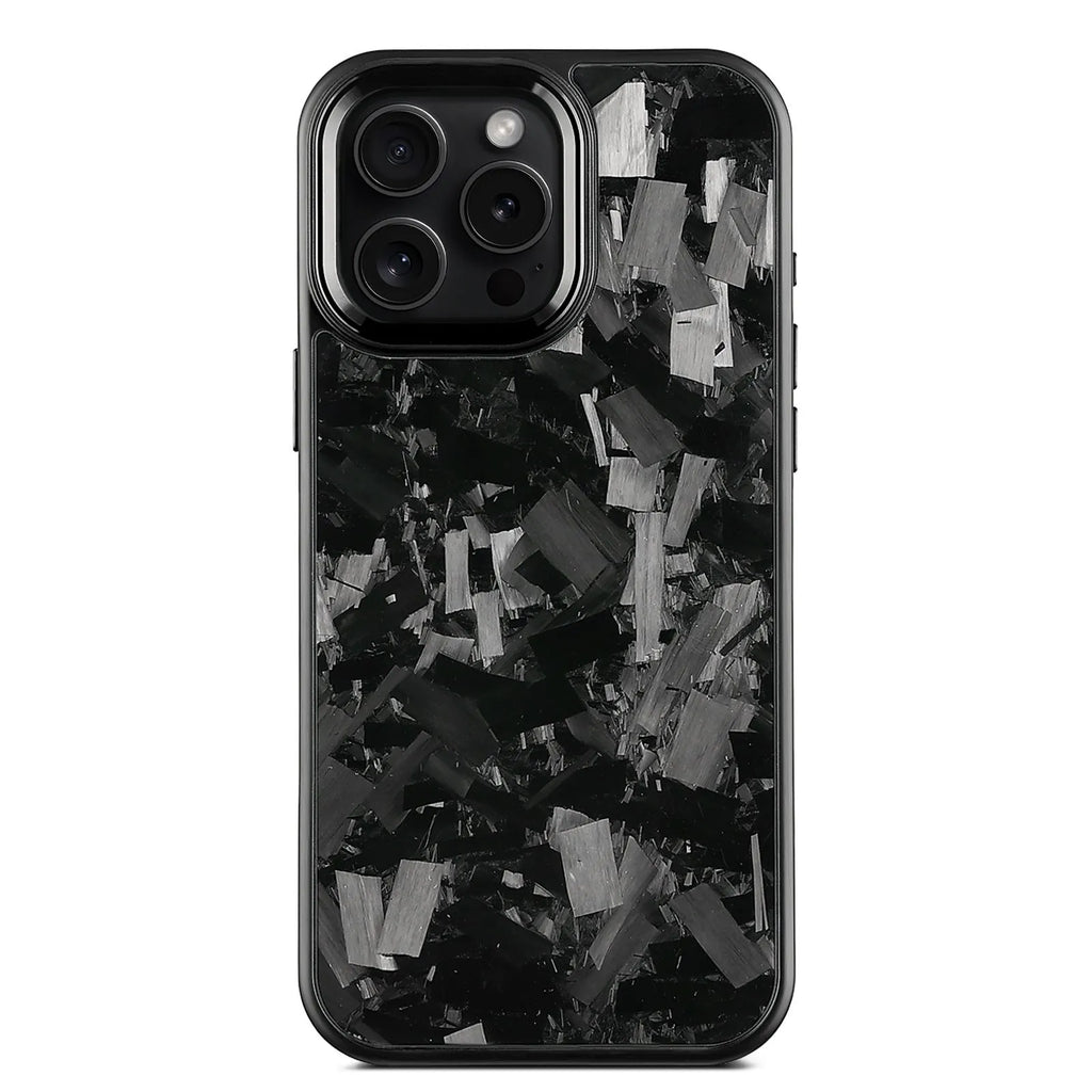 Metal frame carbon fibre phone case with forged pattern and magnetic attachment for iPhone 17